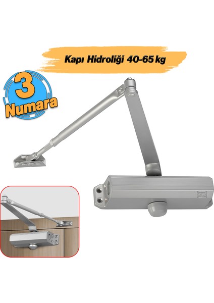 Otomatik Kapı Durdurucu Yavaşlatıcı Çelik Kapı Hidroliği Yayı No 3 Kapasite 40-65 kg Ayarlanabilir