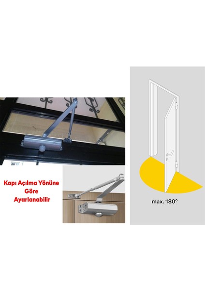 Otomatik Kapı Durdurucu Yavaşlatıcı Çelik Kapı Hidroliği Yayı No 3 Kapasite 40-65 kg Ayarlanabilir
