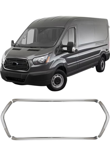 Ford Transit Uyumlu 2019 ve Üzeri Krom Ön Panjur Çerçevesi 4 Parça Paslanmaz Çelik