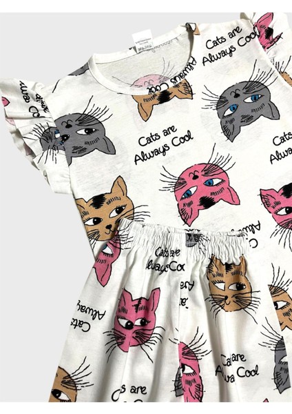 Kız Çocuk Pamuklu Beyaz Kedi Desenli Kısa Kollu Şortlu Yazlık Pijama Takımı modelleri