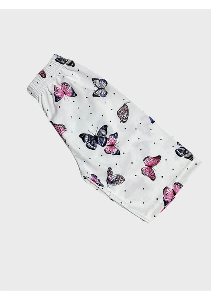 Kız Çocuk Pamuklu Beyaz Kelebek Desenli Kısa Kollu Şortlu Yazlık Pijama Takımı fırsatları