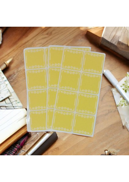 100 Adet Çiçek Motifli Dekoratif Kare Sarı Etiket Sticker (3.9cm x 3.9cm)