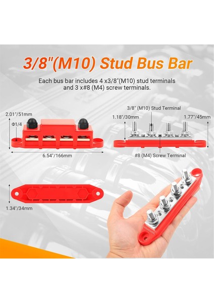 Güç Dağıtım Bloğu, 12V 300A Veriyolu Ası, 3/8 Inç Saplama Terminal Şeridi, 12-48V Ağır Hizmet Terminal Bloğu (Yurt Dışından)