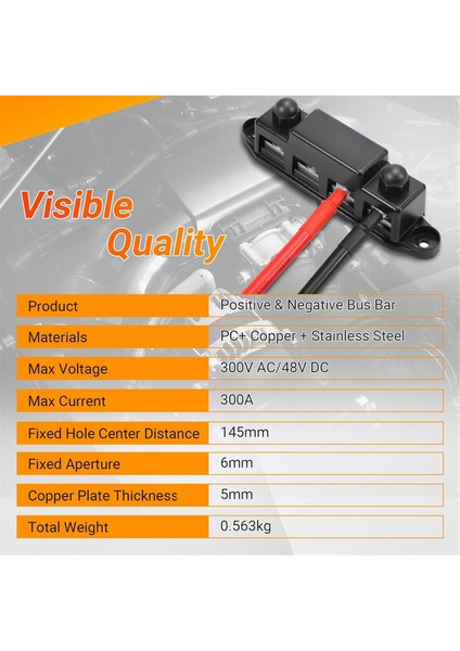 Güç Dağıtım Bloğu, 12V 300A Veriyolu Ası, 3/8 Inç Saplama Terminal Şeridi, 12-48V Ağır Hizmet Terminal Bloğu (Yurt Dışından)