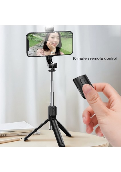 Dolgu Işığı ile Selfie Çubuğu Tripod Çıkarılabilir Kablosuz Uzaktan Kumanda Serbestçe Geri Çekilebilir Selfie Çubuğu (Siyah) (Yurt Dışından) fiyatları