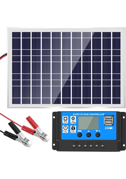 30W 12V Güneş Paneli Akü Şarj Cihazı + 40A Kontrol Cihazı Karavan Araba Tekne Ev Kamp (Yurt Dışından) fiyatları