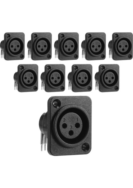 10 Adet Siyah Xlr 3pin Dişi Jack Panel Montajlı Şasi Pcb Soketli Konnektör (Yurt Dışından)