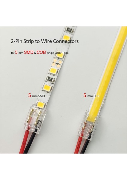 25 Adet 2-Pin 5mm Cob LED Şerit Konnektör Kiti, 5V-24V Dc LED Işık Şeridinde Şeritten Tele ve Şeritten Şeride Bağlantılar Için (Yurt Dışından)