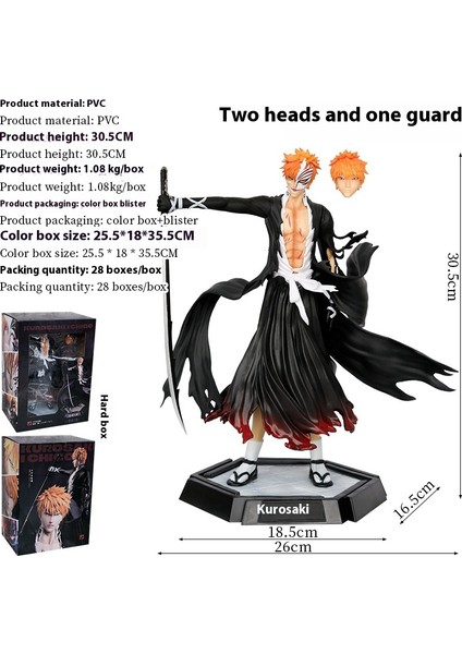 Shinigami Kurosaki Ichigo Hollow Maske Çift Kafa Heykel El Figürü Model Düzenleme Hediye (Yurt Dışından)