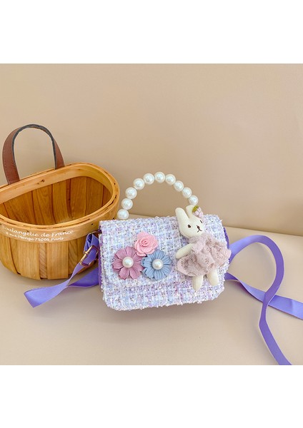 Ins Yeni Kız Çanta Inci Küçük Parfüm Çanta Gelgit Çanta Tüvit Küçük Çiçek Moda Kızlar Prenses Crossbody Çanta (Yurt Dışından)