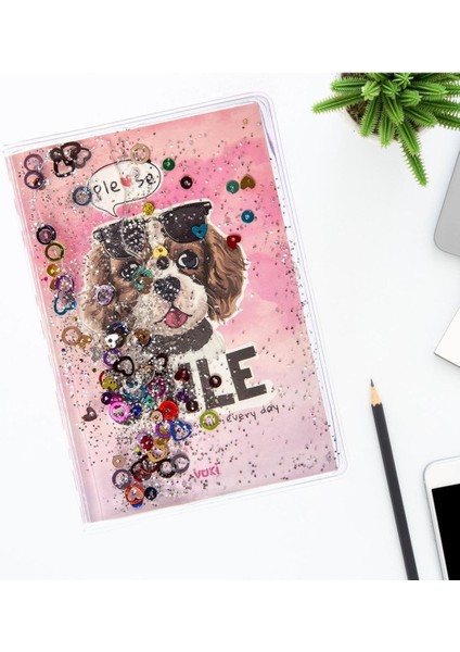 Simli ve Sulu Kapaklı Renkli Sayfalı Desenli Mini Defter