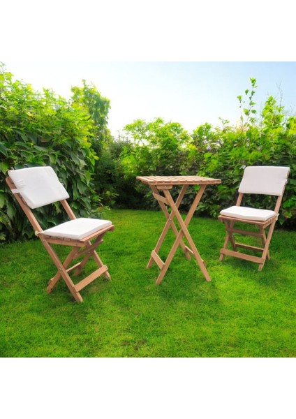 Katlanır Ahşap Bistro Set Bahçe Masa Seti Minder Hediyeli 50*50
