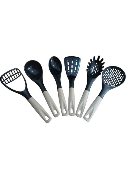 6lı Sunum & Servis Set- Kevgir Kaşık Kepçe Spatula Spagetti Kaşığı Patates Ezici