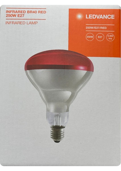 (8 adet) Ledvance 250W Kızılötesi (Infrared) Isıtıcılı Hayvan Isıtma ve Fizik Tedavi Lambası (Kırmızı Işık) E27 (Kalın Duy)