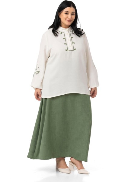 Büyük Beden Nakış Detaylı Bluz Etek Siyah Ikili Takım fiyatları