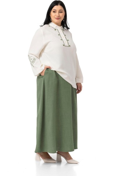 Büyük Beden Nakış Detaylı Bluz Etek Siyah Ikili Takım indirimleri