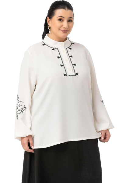 Büyük Beden Nakış Detaylı Bluz Etek Siyah Ikili Takım fırsatları