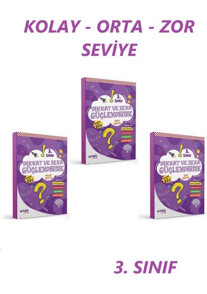 3. Sınıf Dikkat ve Zeka Güçlendirme 3'lü Set Kolay, Orta, Zor Seviye