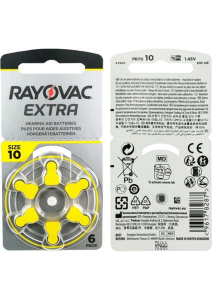 Extra 10 Numara Işitme Cihazı Pili (10 Paket x 6 Adet = 60 Adet Pil) + Hediye Işitme Cihazı Hortumu (8 Adet, Orta-Standart Olan Kıvrılmış Hortum)