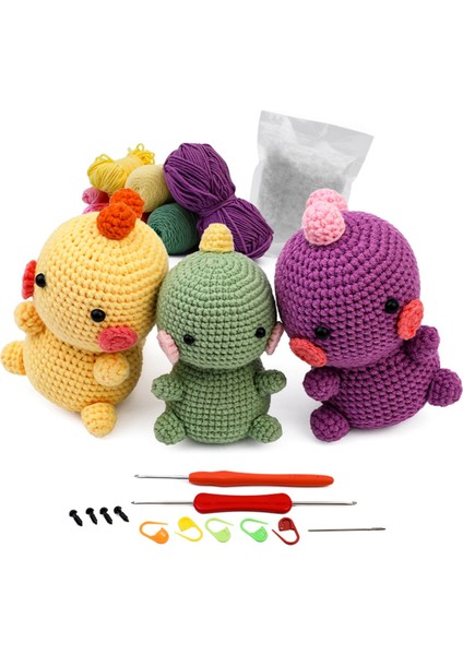 El Örgü Iplik Iğneleri Peluş Bebek ile Dıy Tığ Işi Dinozor Seti (Yurt Dışından)