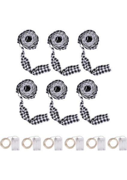 6 Rulo LED Rustik Noel Ağacı Çelengi Kurdele El Sanatları Siyahbeyaz (Yurt Dışından)