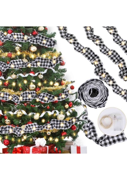 6 Rulo LED Rustik Noel Ağacı Çelengi Kurdele El Sanatları Siyahbeyaz (Yurt Dışından) fiyatları