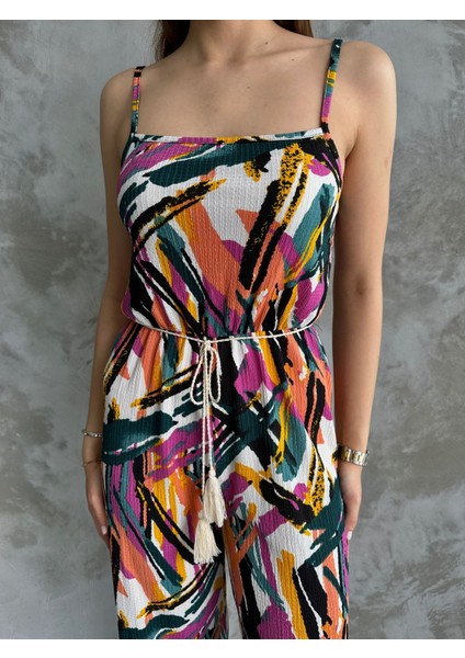 Çok Renkli Desenli Omuzdan Askılı Püsküllü Bürümcük Tulum modelleri