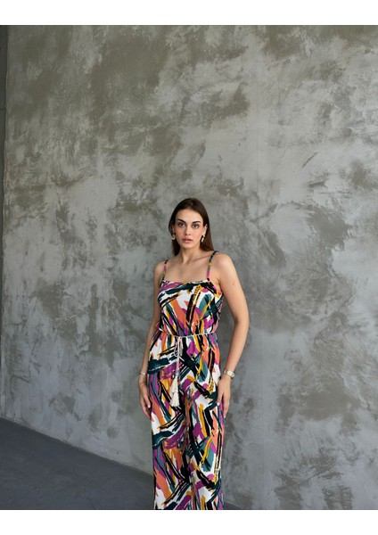 Çok Renkli Desenli Omuzdan Askılı Püsküllü Bürümcük Tulum indirimleri