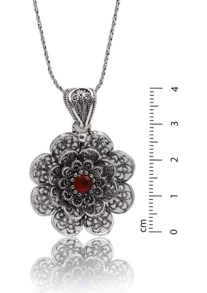 Yakut Taşlı Çiçek Model Oksitli Telkari Kadın Gümüş Kolye 201023920 modelleri