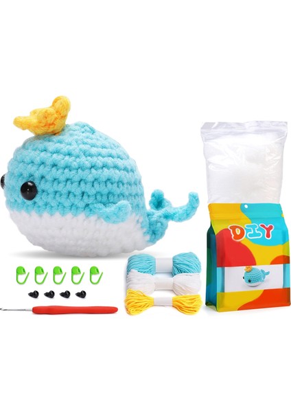 Kendin Yap Balina Tığ Işi Seti Örgü Iplik Iğneleri Peluş Bebek Mavi (Yurt Dışından)