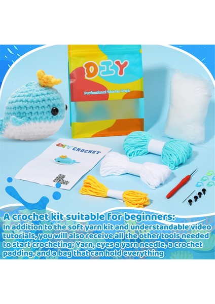 Kendin Yap Balina Tığ Işi Seti Örgü Iplik Iğneleri Peluş Bebek Mavi (Yurt Dışından) modelleri