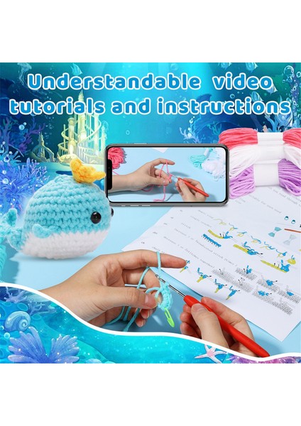 Kendin Yap Balina Tığ Işi Seti Örgü Iplik Iğneleri Peluş Bebek Mavi (Yurt Dışından) fırsatları