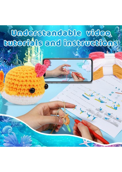 Balina Tığ Işi Seti Örgü Iplik Iğneleri Peluş Bebek Kolay Sarı (Yurt Dışından) modelleri