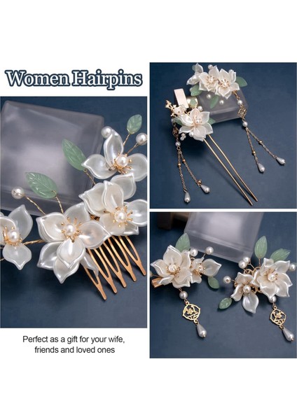 5 Adet Kamelya Çiçek Püsküllü Saç Tokası, Inci Saç Tokaları (Yurt Dışından) modelleri