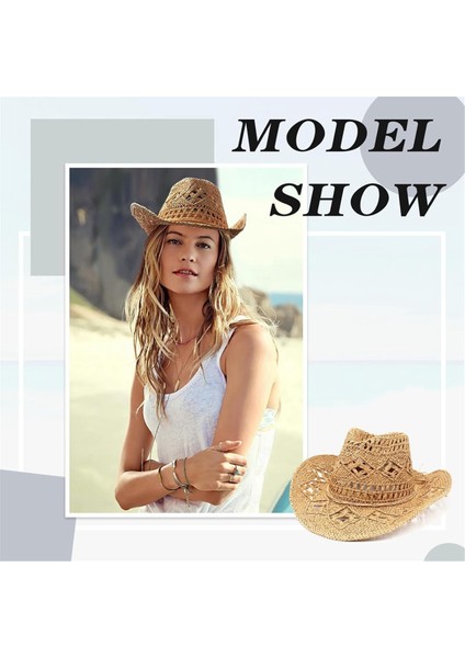 Kadınlar Için Hasır Kovboy Şapkaları Tatil Için Batılı Kovboy Şapkası (Yurt Dışından) indirimleri