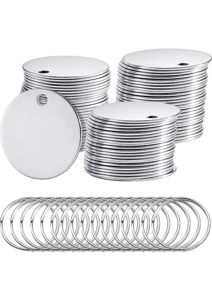 100 Paket Yuvarlak Damgalama Boşlukları Delikli Paslanmaz Çelik Boş Etiketler (Yurt Dışından)