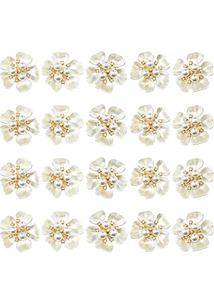 20 Adet Inci Yapay Elmas Süslemeli Çiçek Düz Sırtlı Düğmeler (Yurt Dışından)