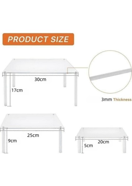 Akrilik Cupcake Standı 3 Parça Kare Şeffaf Pasta Standı (Yurt Dışından) fırsatları