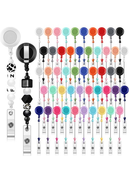 50 Adet Boncuklu Rozet Makarası Geri Çekilebilir Klips Tutucu (Yurt Dışından)