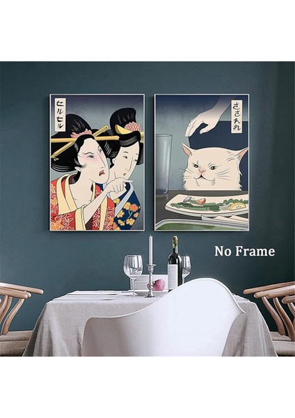 L-Komik Japon Kadın Kediye Bağırıyor Tuval Resim (Yurt Dışından) fiyatları