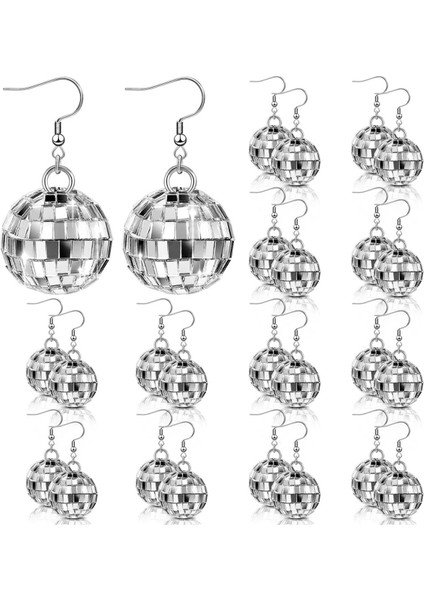 12 Çift Kadın Disko Topu Küpe 60'lar Ayna Topu Küpe Gümüş (Yurt Dışından)