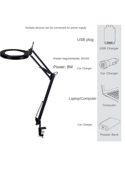 LED Katlanır Konsol Braketi Göz Koruması Dolgu Işığı Ayarlanabilir LED USB Masa Lambası, 5x LED Büyüteç(Ler) (Yurt Dışından) modelleri