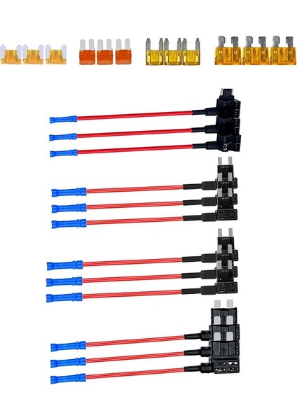 4 Tip 12V Devre Ekleme Adaptörü ve Sigorta Kiti, Mıcro2 Mini Atc Ats Düşük Profilli Musluk Adaptörlü Sigorta Tapası Sigorta Tutucu (Yurt Dışından)