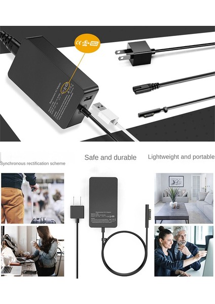 65W 15V 4A Güç Dizüstü Bilgisayar Adaptörü Şarj Cihazı Microsoft Surface Pro 7 6 5 4 3 Dizüstü Bilgisayar Şarj Adaptörü Ingiltere Tak (Yurt Dışından)