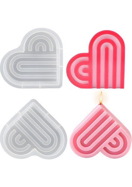 4 Adet Çizgili Kalp Silikon Mum Kalıbı 3D Aşk Kemeri El Sanatları Hediye (Yurt Dışından) fiyatları