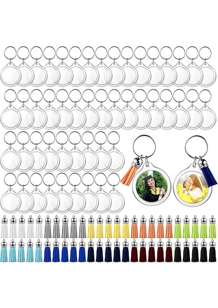 50 Set Püsküllü Akrilik Fotoğraf Anahtarlık Kendin Yap Özel Fotoğraf Ekle (Yurt Dışından)