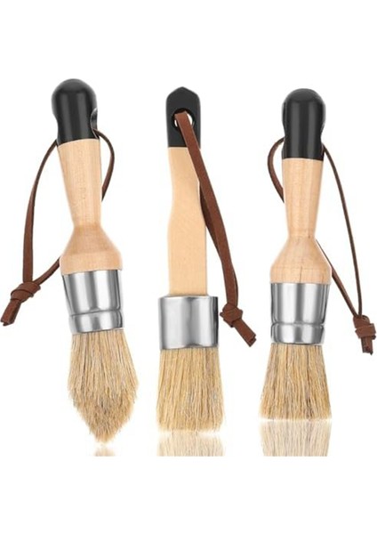 Mobilya Için 3 Adet Tebeşir Boya Fırçaları Düz ve Yuvarlak Tebeşir Boya Fırçaları (Yurt Dışından)