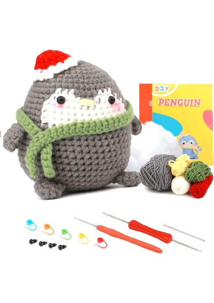 Kendin Yap Penguen Tığ Işi Seti Örgü Iplik Iğneleri Peluş Bebek Gri (Yurt Dışından)