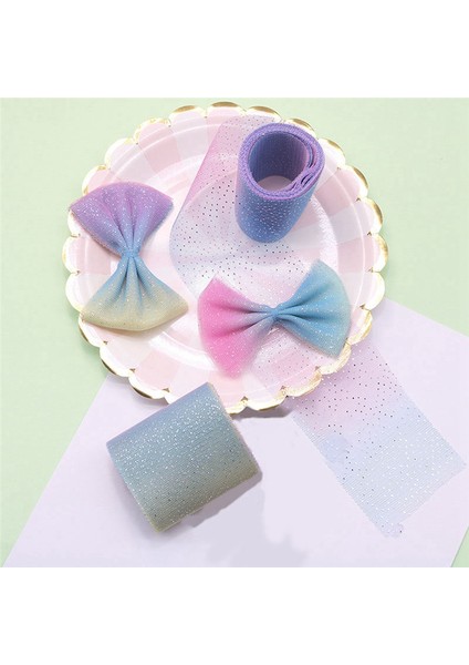 12CMX5 Yards Gradient Gökkuşağı Tül Rulosu Gümüş Nokta Tül Örgü (Yurt Dışından) modelleri