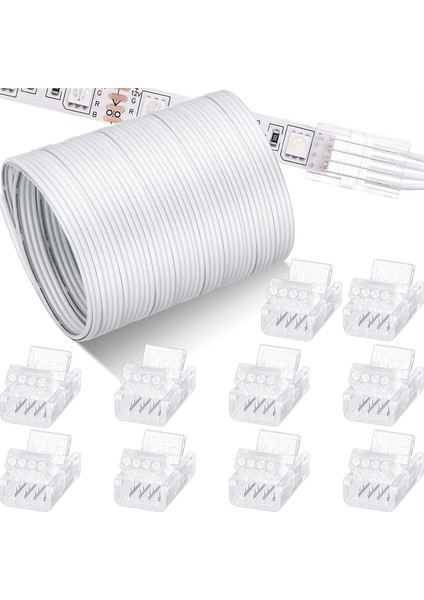 32.8ft Rgb Uzatma Kablosu Tel Kablosu 4 Pin, 10 mm LED Işık Şeridi Konektörleri, LED Rgb Şerit Işığı Için (Yurt Dışından)